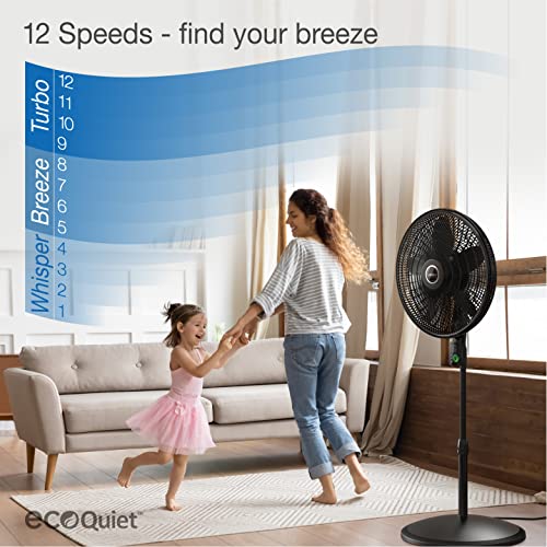 Lasko WhisperForce 18 12 Speed Oscillating Remote Control DC Motor Pedestal Fan Black S18708 - Bellso