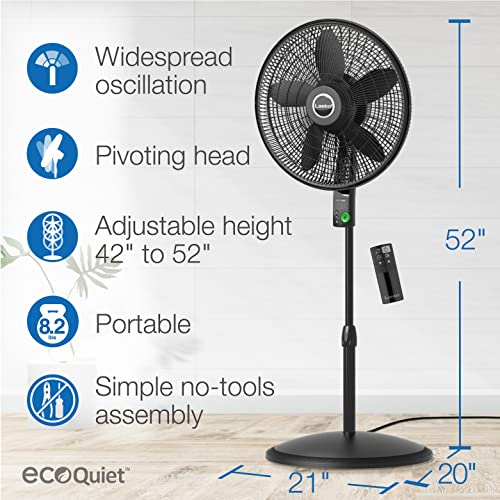Lasko WhisperForce 18 12 Speed Oscillating Remote Control DC Motor Pedestal Fan Black S18708 - Bellso