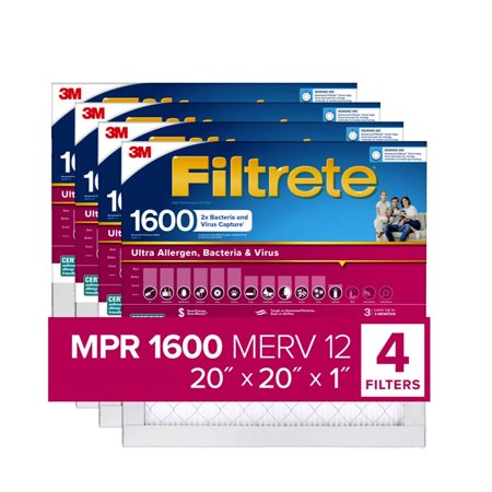 Filtrete Ultra Allergen 2X Bacteria & Virus Filter (1600 MPR) 20x20x1 (4 Pack)