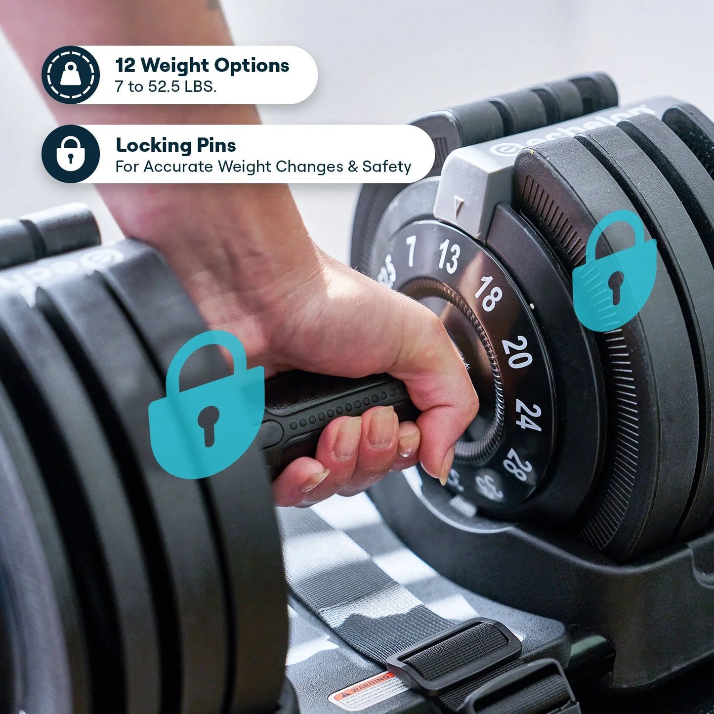 Echelon Adjustable Dumbbells 752 7–52.5 LB with Rack & Stand Metal Grips Tablet Holder - Bellso