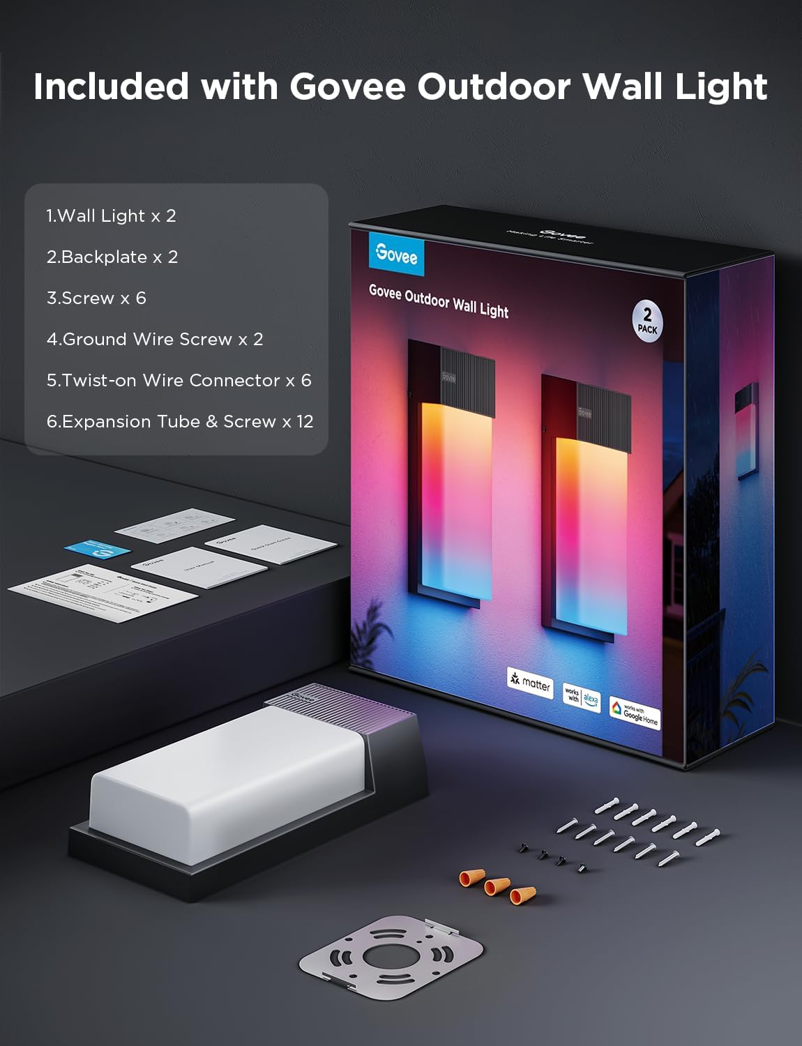 Govee Outdoor Wall Light, 1500LM Smart RGBIC Porch Lights Outdoor with 45 Scene Modes - Bellso