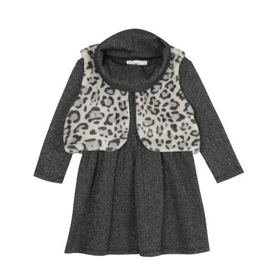 Rare Editions Toddler Girls Cowl Neck Dress and Animal Print Fur Vest - Black - Bellso