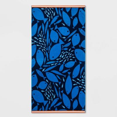 XL Jacquard Fish Beach Towel Navy - Sun Squad™ - Bellso