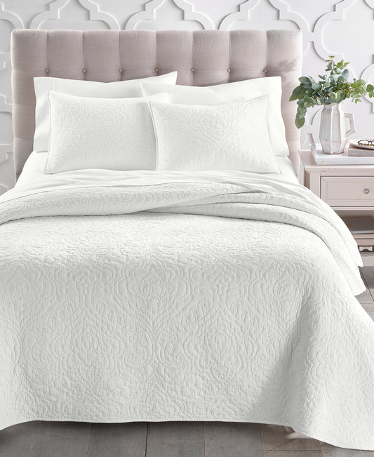 Charter Club Sculpted Paisley Embroidered Cotton Quilt, King, Exclusively at Macy's - White - Bellso