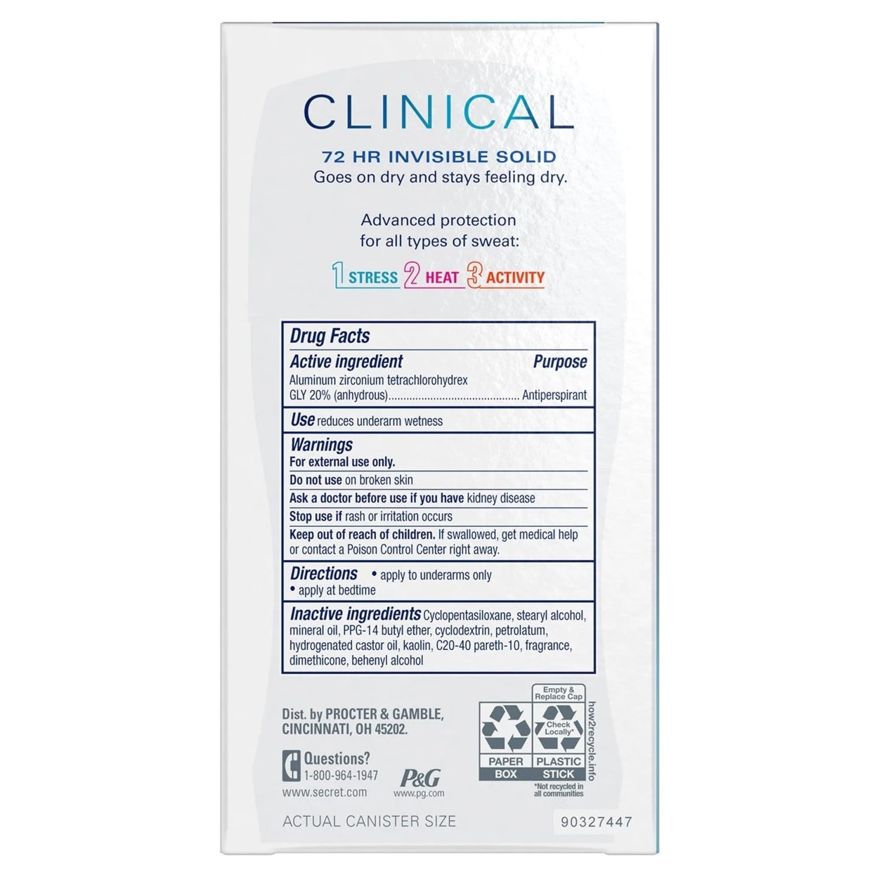 Secret Clinical Invisible Solid Deodorant Completely Clean 1.6 Ounce (3 Count) - Bellso