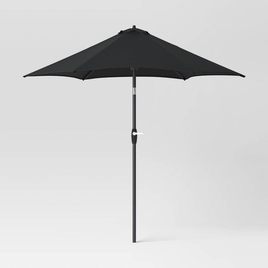 9' Round Outdoor Patio Market Umbrella Black with Black Pole - Room Essentials: Fade-Resistant, Crank Lift, Push-Button Tilt - Bellso