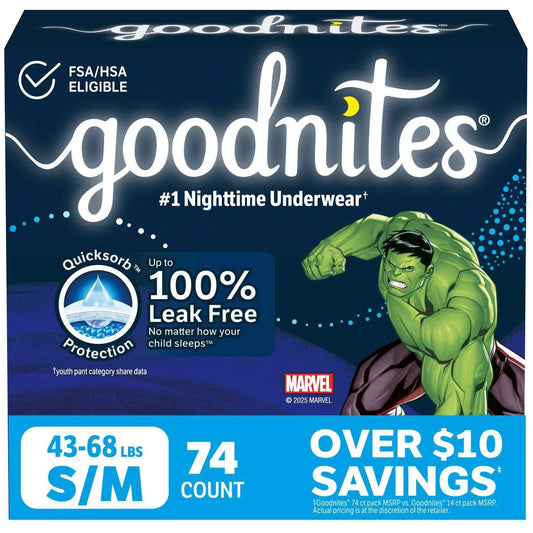 Goodnites Nighttime Bedwetting Underwear for Boys, Sizes S/M 43-68lbs - Bellso
