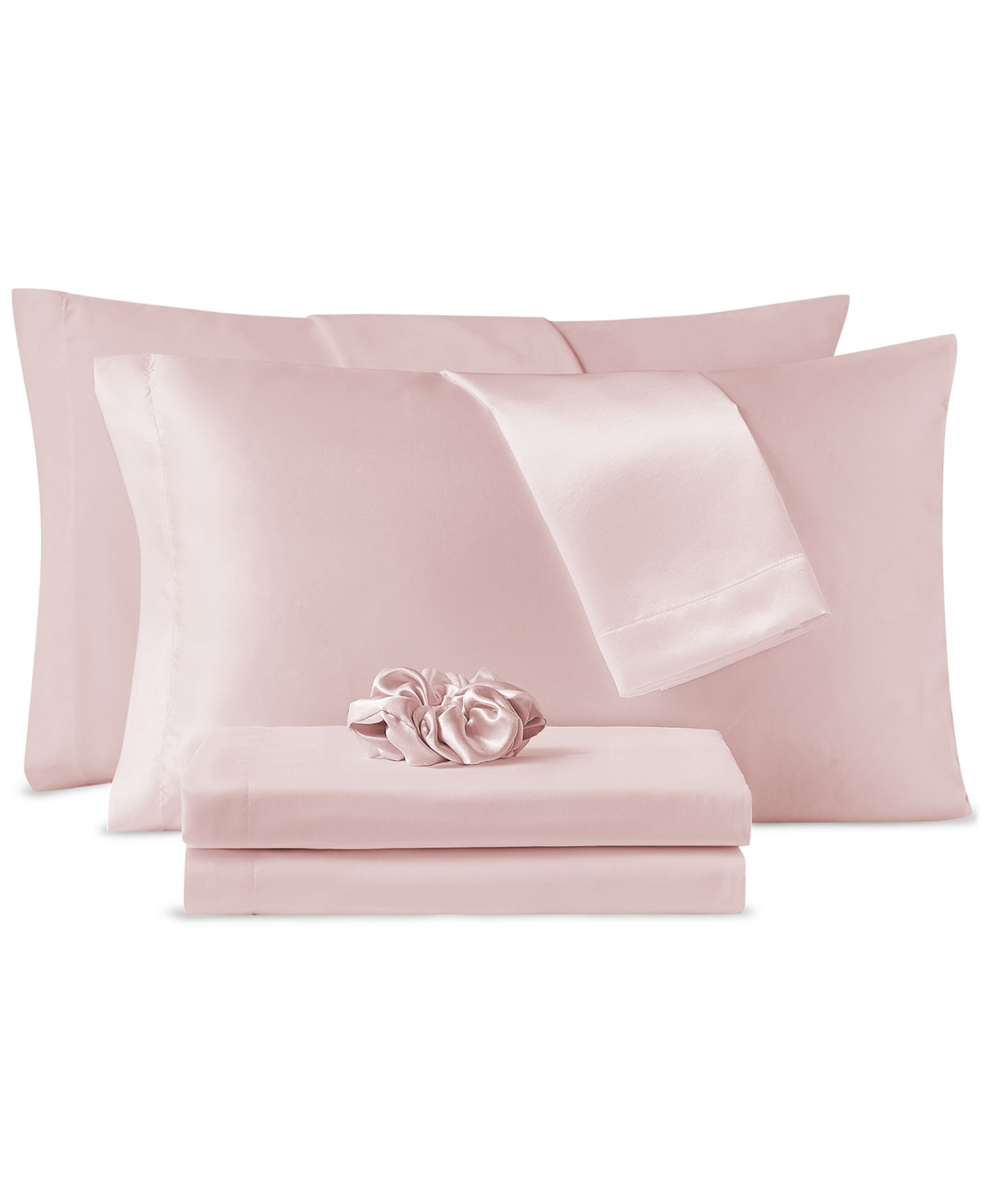 Sanders Microfiber 7-Pc. Sheet Set with Satin Pillowcases and Satin Hair-Tie, Full - Blush