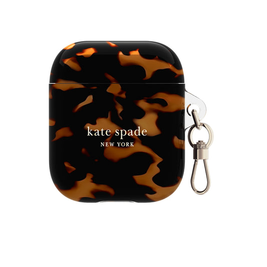 Kate Spade New York Protective Apple AirPods (1/2 Generation) Case - Transparent Tortoise/Black/Gold Foil - Bellso