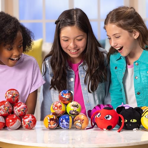 Ladybug, 4-1 Capsule Collectible Toy, Surprise Miraball with Expanding Plush Kwami, Collectible Character Metal Case, Glittery Stickers & Hanging - Bellso