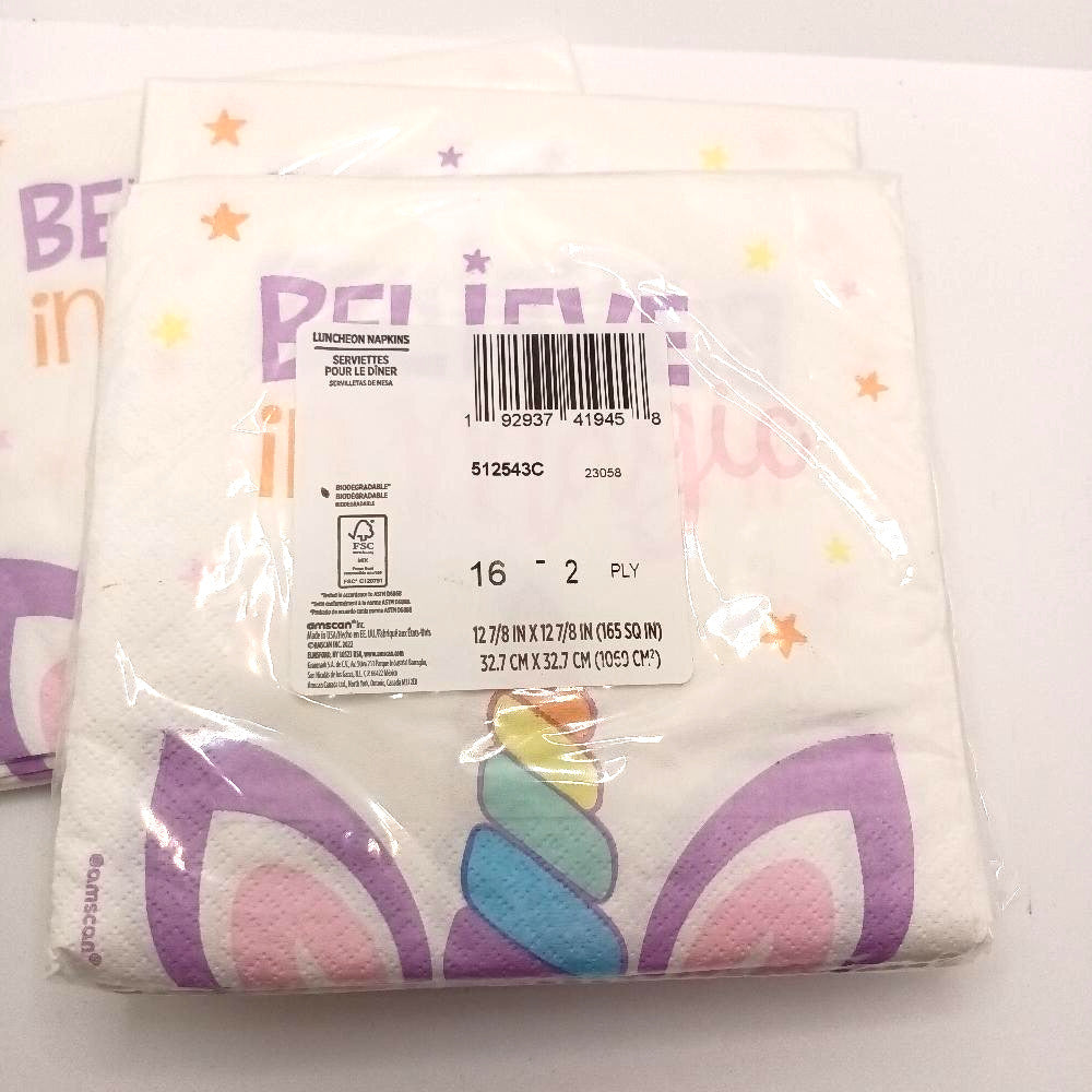 MAGIC UNICORN LUNCH NAPKINS Birthday Party Supplies Serviettes 16pc - Bellso