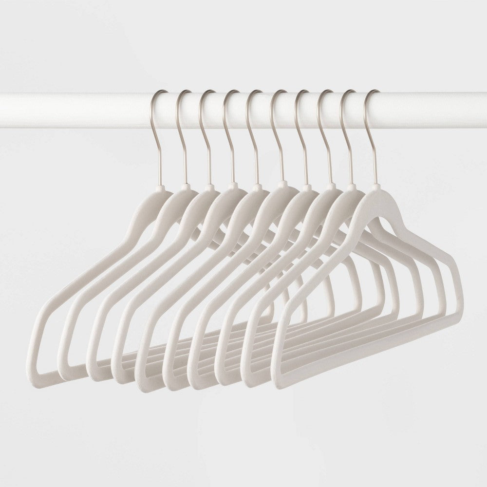 10pk Flocked Hangers White - Brightroom: Velvet Clothes Hangers for Sweaters, Dresses, Shirts, Suits - Bellso