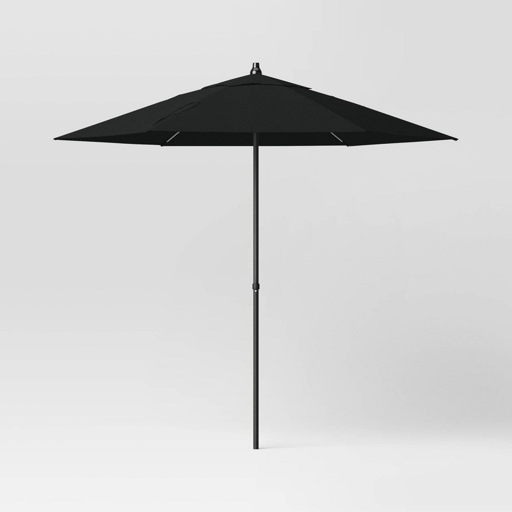 7.5' Round Outdoor Patio Market Umbrella Black - Room Essentials™: Steel Frame, Push-up Lift, No Tilt - Bellso