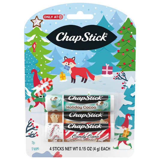 Chapstick Holiday Sugar Sugar Cookie Cotton Candy and Hot Chocolate Cake Batter Lip Balm Set - 4ct - Bellso