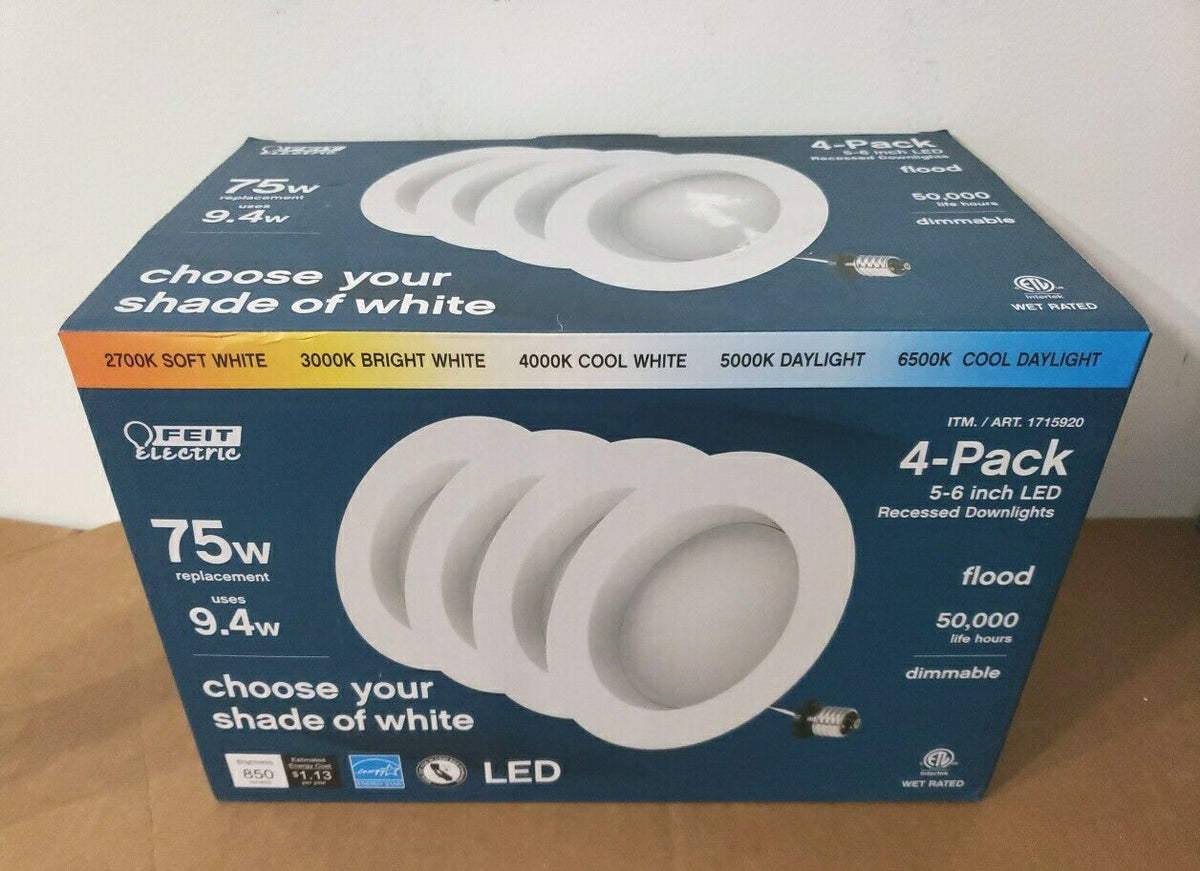 Feit Electric 75w Replacement 5-Cct LED Recessed Downlight, Dimmable, 4 Pack 1 Ct
