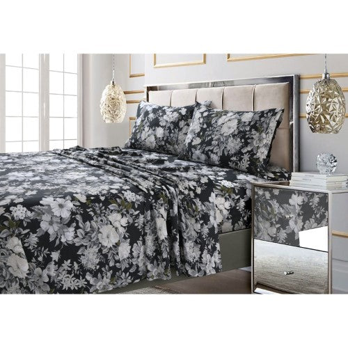 Tribeca Living Printed 300-Thread Count Deep-Pocket Sheet Set or Pillowcases, Gray Vernazza