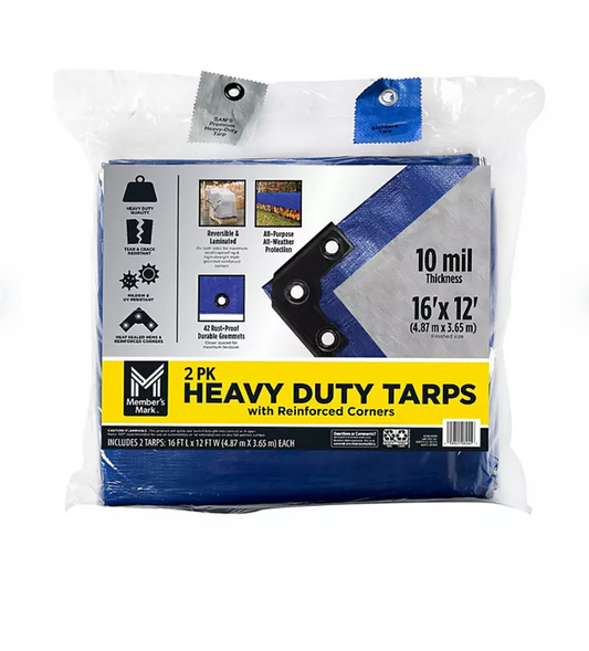 Member's Mark Commercial Tarps with Reinforced Corners, 16' x 12', Blue/Gray 2-Pack - Bellso