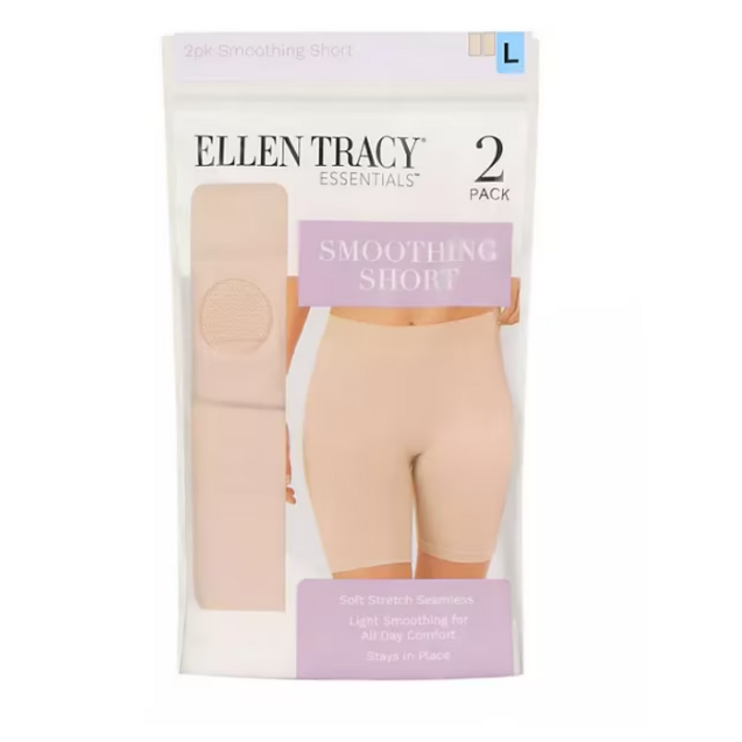 Ellen Tracy Women's 2-Pack Body Hugging Smoothing Short (Sunbeige, L) - Bellso