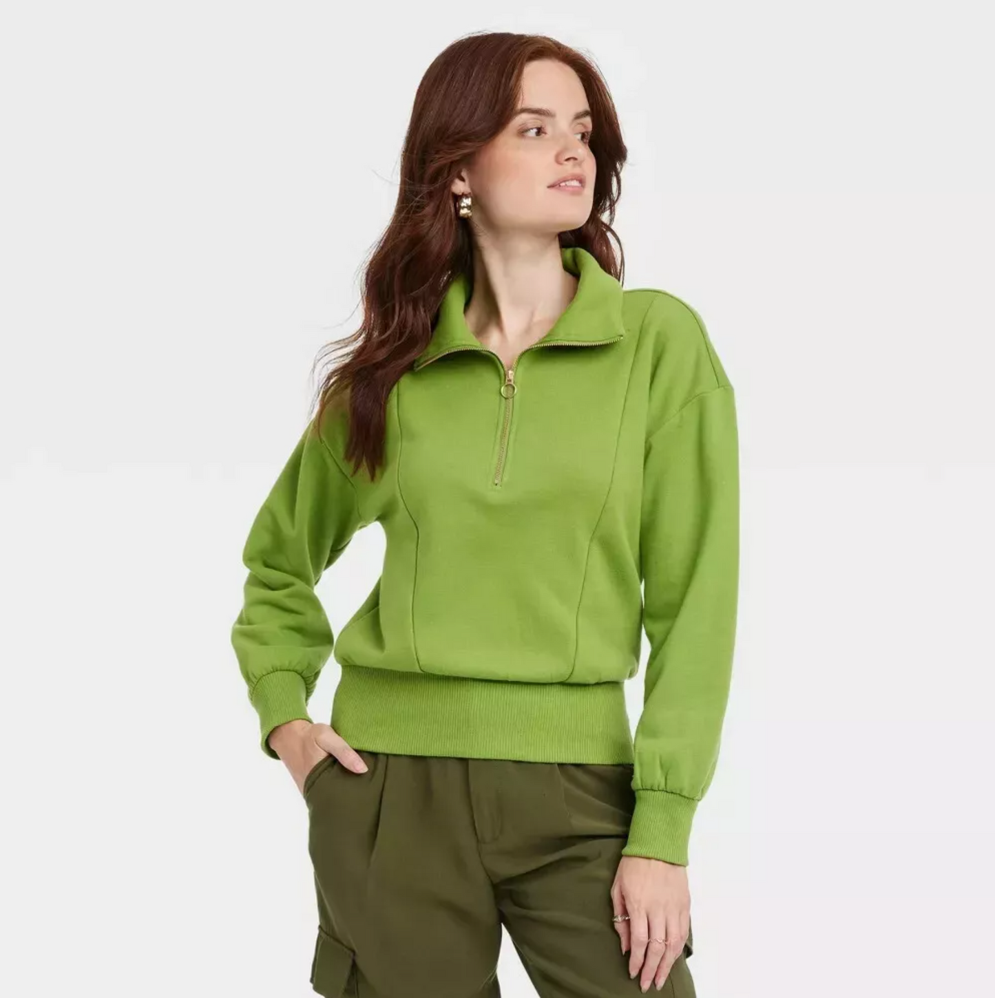Women's Quarter Zip Sweatshirt - A New Day Green XL - Bellso