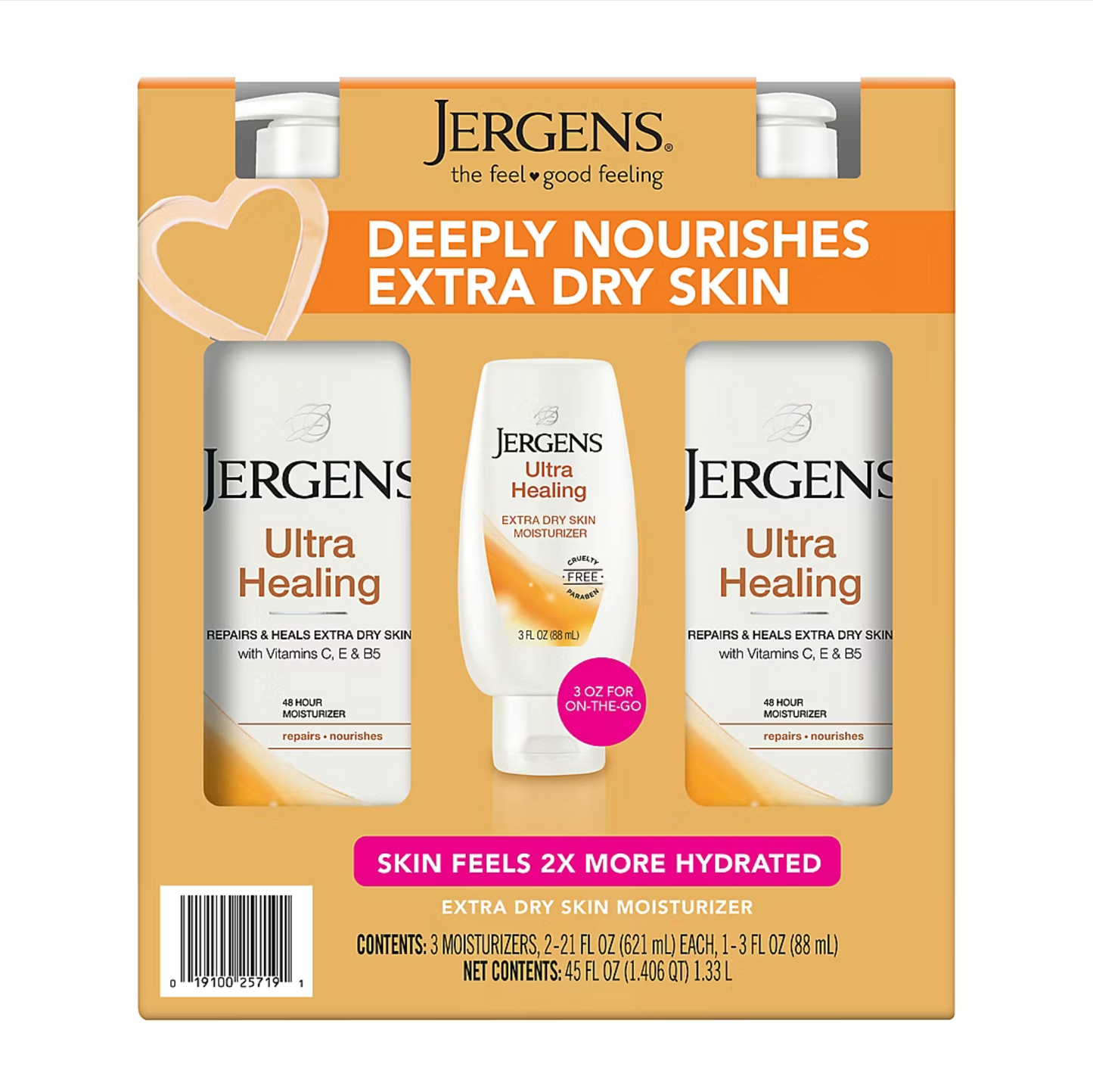 Jergens Ultra Healing Extra Dry Skin Moisturizers (2 - 21 Fl. Oz. & 1 - 3 Oz.) - Bellso
