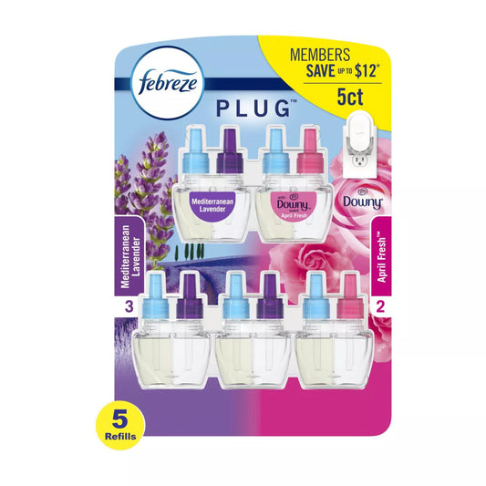 Febreze Plugs Air Freshener Refills, Mediterranean Lavender + Downy April Fresh, 5 refills - Bellso
