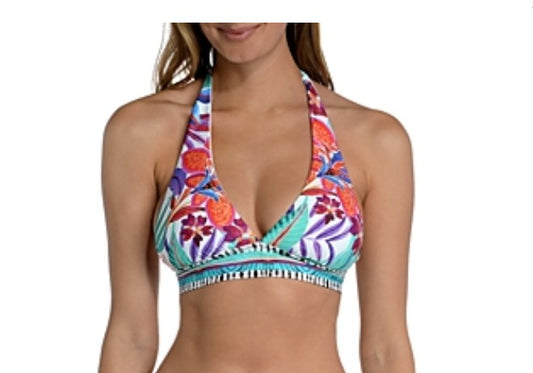 La Blanca Women S Rouched Halter Bikini Swimsuit Top  Multi//Tropics of Tropez  6 - Bellso