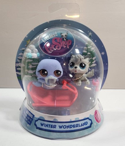 LPS Littlest Pet Shop WINTER WONDERLAND #17 Walrus #20 Wolf Snow Globe with Code - Bellso