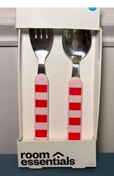 Target Room Essentials Kids Flatware Set  Pink and Red Stripes  2-Piece  NEW - Bellso