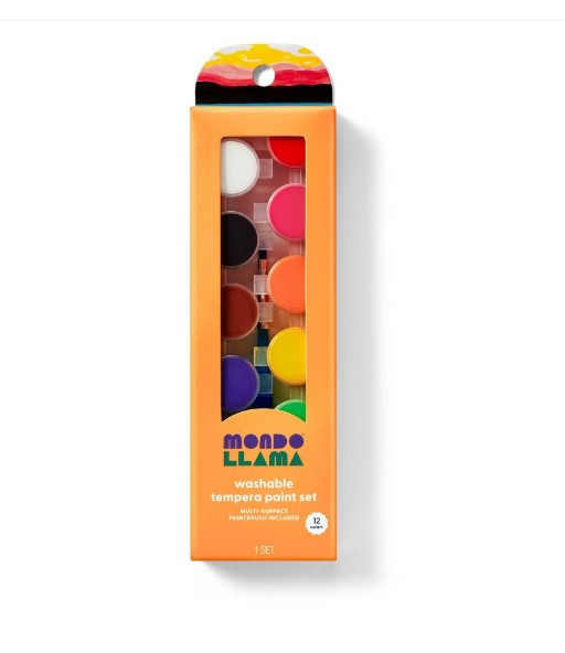 12ct Washable Tempera Paint Set with Paintbrush - Mondo Llama - Bellso