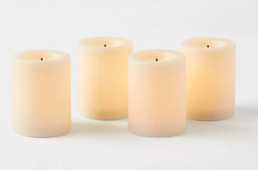 1.82" X 1.4" 4pk LED Votive Flameless Black Wick Candle Cream - Threshold: Tea Lights, Safe Decor - Bellso
