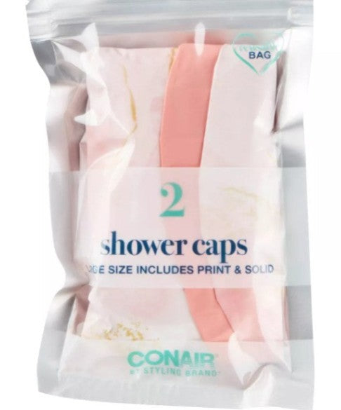 Conair Standard Size Elastic Edge Shower Cap Set - Solid and Print - 2pk - Bellso