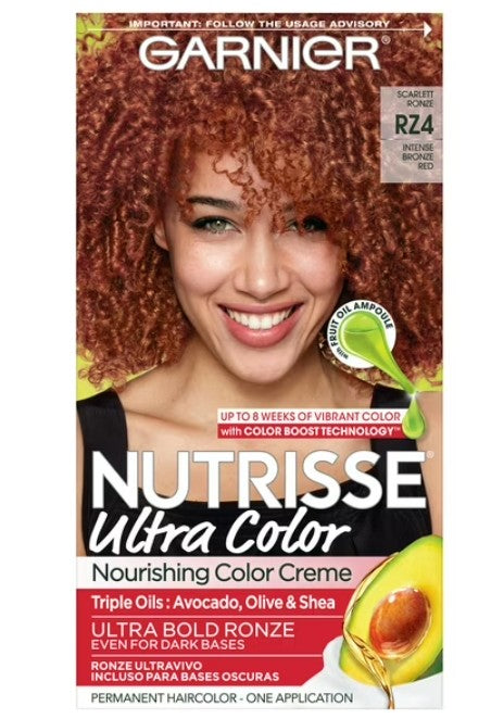 Garnier Nutrisse Ultra Color, RZ4 Intense Bronze Red, Permanent Hair Dye, 1 kit - Bellso