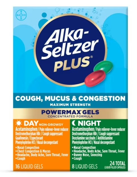 Alka-Seltzer Plus Cough, Mucus & Congestion, Day/Night, Maximum Strength - 24 Ct - Bellso
