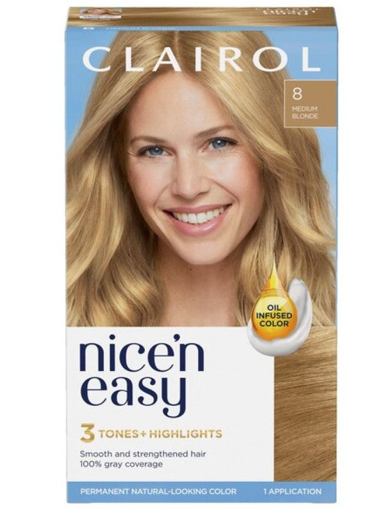 Clairol Nice'n Easy Permanent Hair Color Cream Kit - 8 Medium Blonde - Bellso