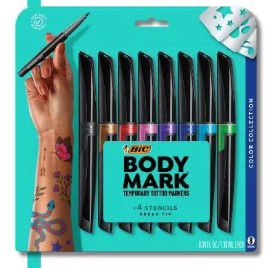 BIC BodyMark Temporary Tattoo Marker, Assorted Colors, 8-Count - Bellso