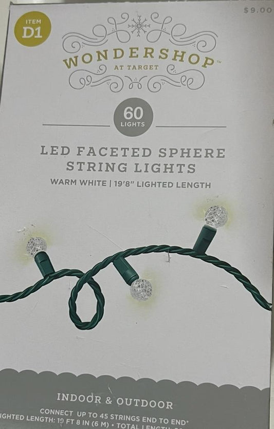 60ct LED Faceted Sphere Christmas String Lights Warm White with Green Wire - Wondershop™: Indoor Outdoor Holiday Decor - Bellso