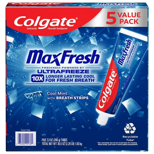 Colgate Max Fresh Toothpaste Cool Mint 7.3 Ounce (Pack of 5)