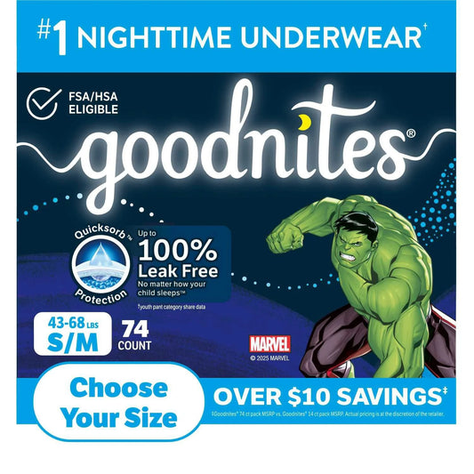 GoodNites Bedtime Underwear for Boys (Size S/M  74 Count) - Bellso
