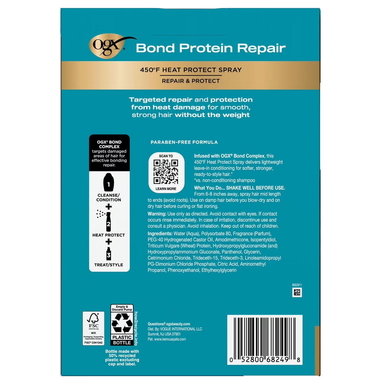 OGX Bond Protein Repair 450°F Heat Protect Spray, 6.5 fl. oz., 2 pk.