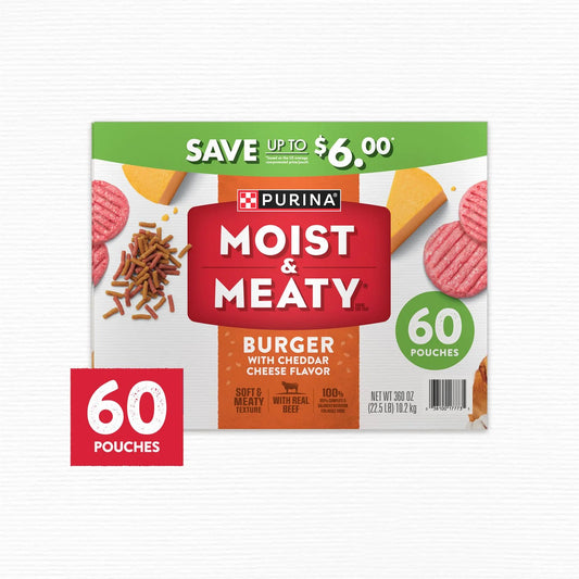 Purina Moist and Meaty Burger with Cheddar Cheese Flavor Dry Soft Dog Food Pouches - Bellso