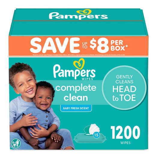 Pampers, Complete Clean Baby Wipes, Baby Fresh Scent, 15 pk., 1200 Wipes - Bellso