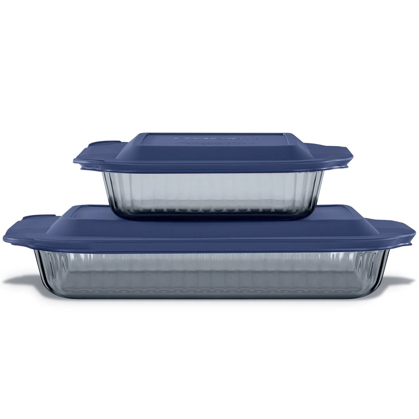 Pyrex Sculpted Tinted 4-Piece Glass Baking Dish Set with Airtight Lids - Bellso