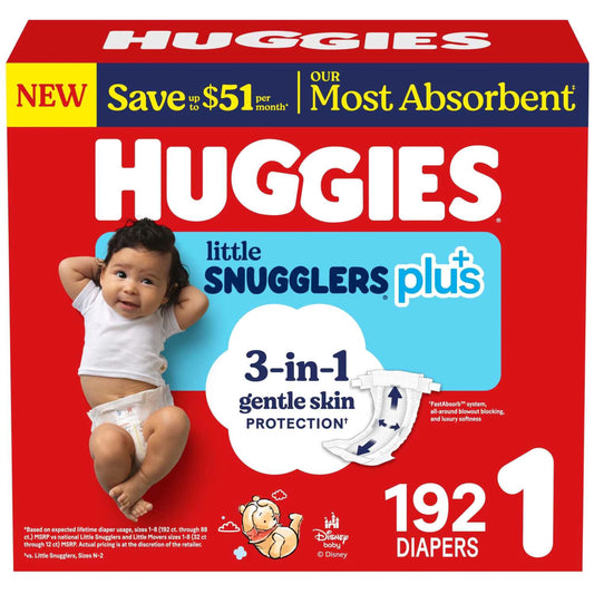 Huggies Little Snugglers Plus Baby Diapers, Size 1-2