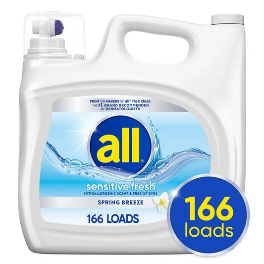 all Sensitive Fresh Liquid Laundry Detergent, Spring Breeze, 166 loads, 250 fl. oz. - Bellso