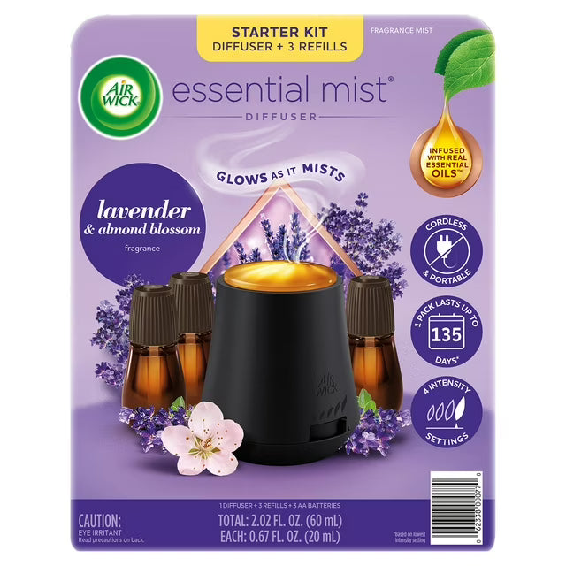 Air Wick Essential Mist Kit, Lavender & Almond Blossom, 1 diffuser + 3 refills - Bellso