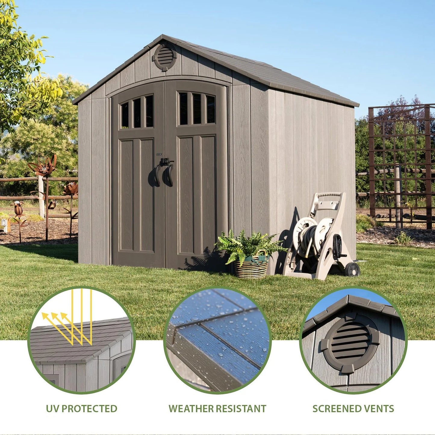 Lifetime Lockable DIY Polyethylene Storage Shed 52.9 Sq. Ft. 8 X 7.5 Light Brown (60370) - Bellso