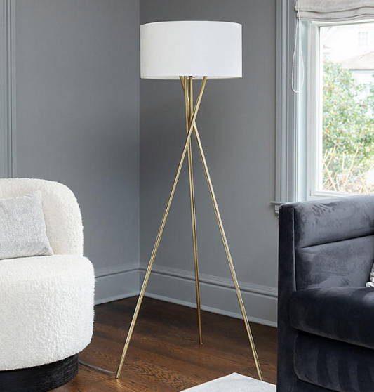 LAMPz® 58in Tripod Floor Lamp with White Linen Shade-49.98 - Bellso