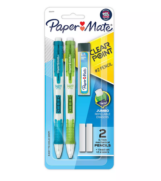 Paper Mate 56047PP Clear Point Mechanical Pencil, 0.70 Mm, Assorted, 2/Set - Bellso