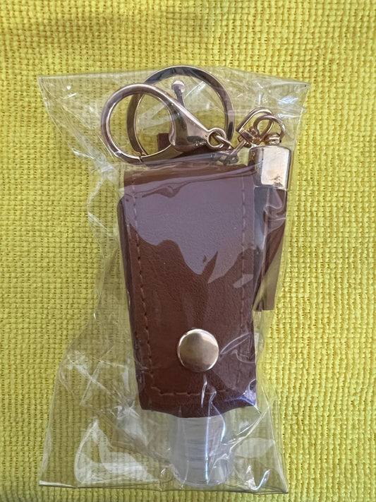 1pc Small Hand Sanitizer Keychain Portable Leather Brown - Bellso