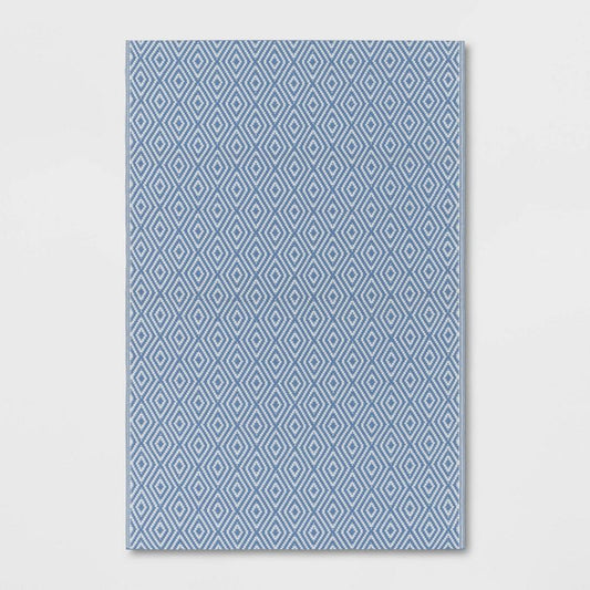 4'x6' Reversible Diamond Rectangular Loomed Indoor Outdoor Accent Rug Quilt Blue - Bellso